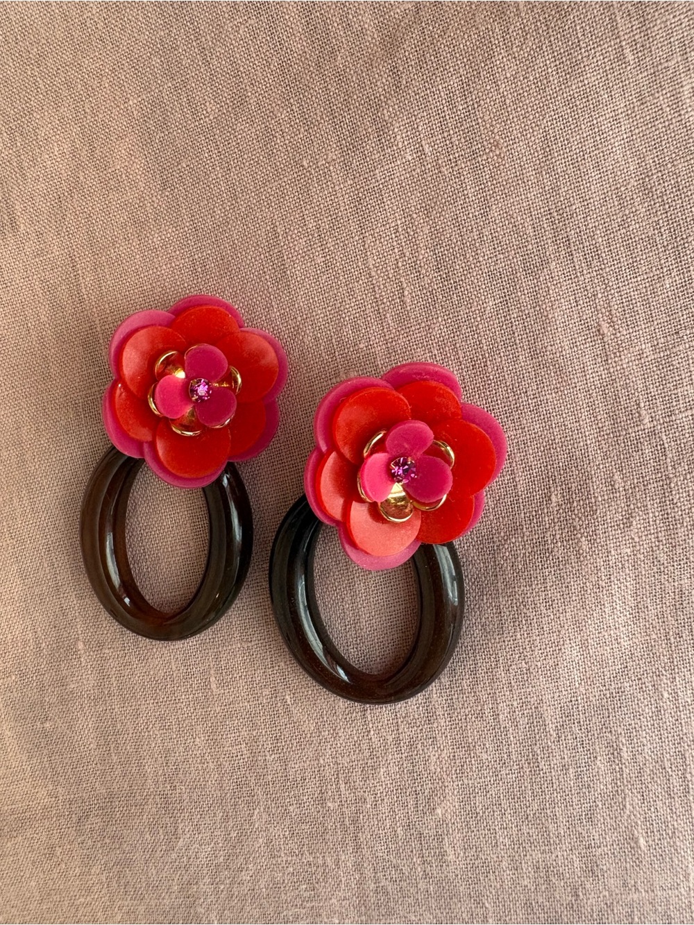 Kate Spade Flower Statement Earrings Floral Stud Oval Hoop 2.75”